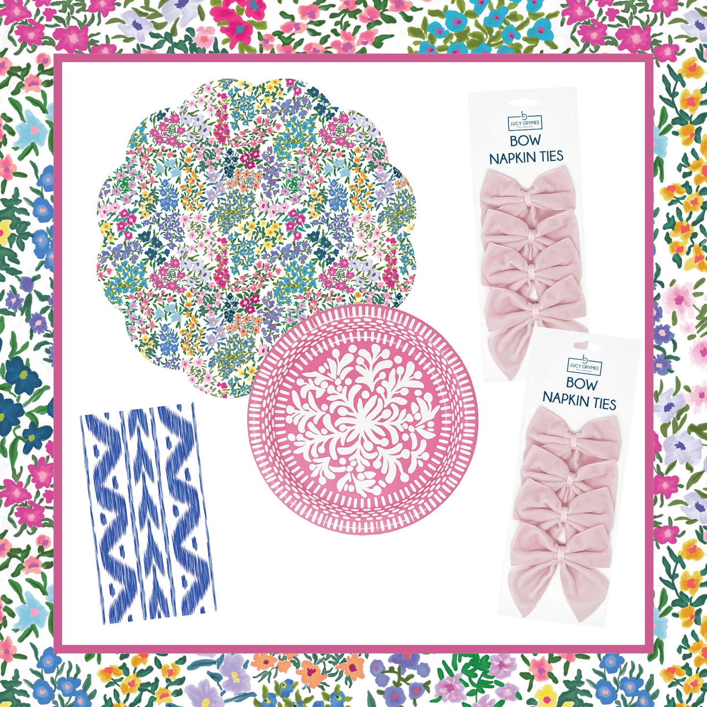 Spring Blooms Table Bundle (Placemats + Plates + Bows + Napkins)