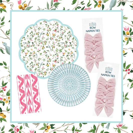 Lila ChinoiserieTable Bundle (Placemats + Plates + Bows + Napkins)