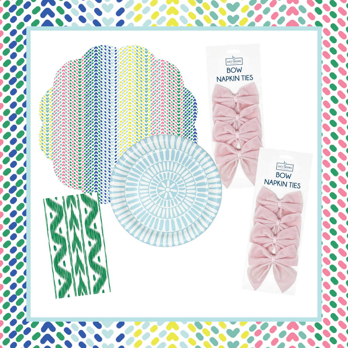 Chevron Dots Table Bundle (Placemats + Plates + Bows + Napkins)