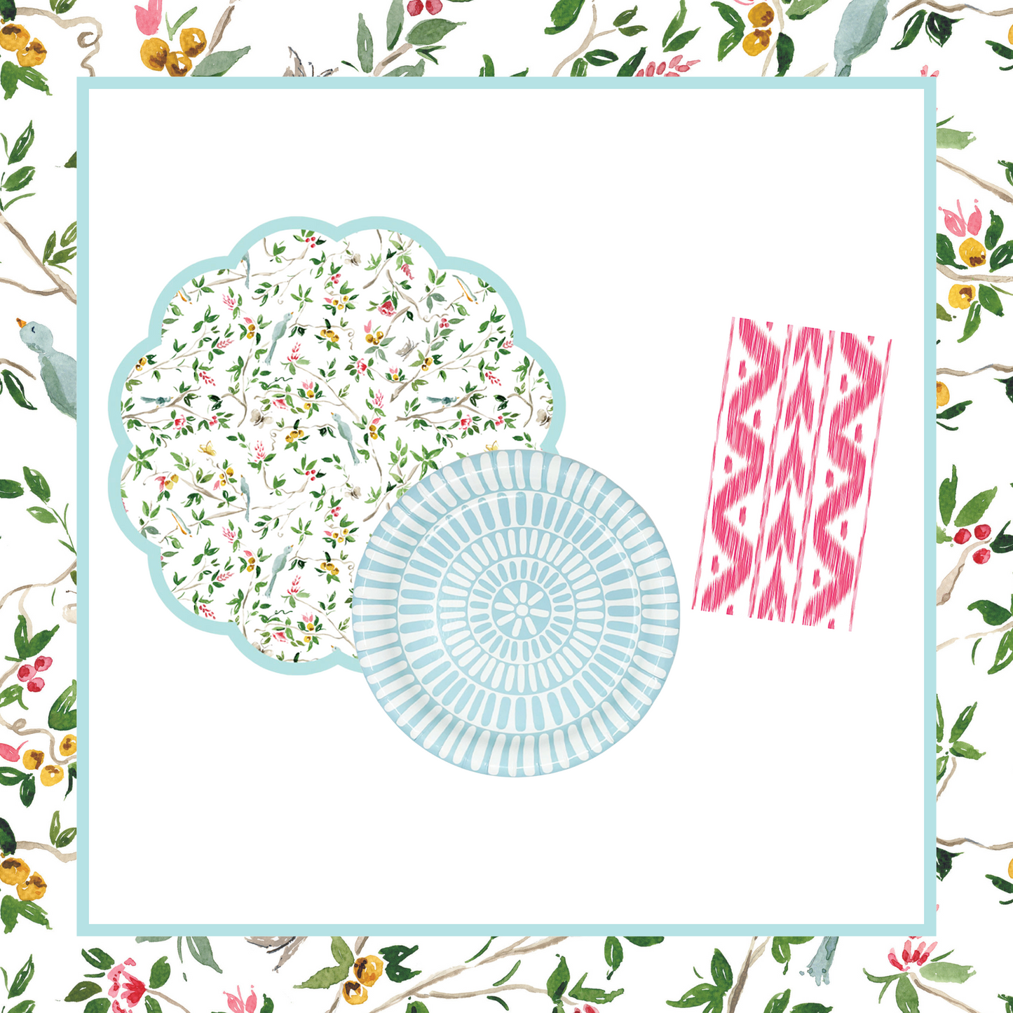 Lila ChinoiserieTable Bundle (Placemats + Plates + Napkins)