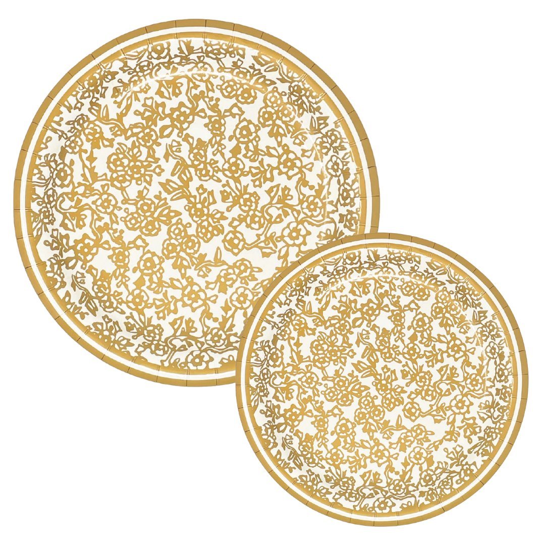 Heavy duty stylish paper plates with gold pattern