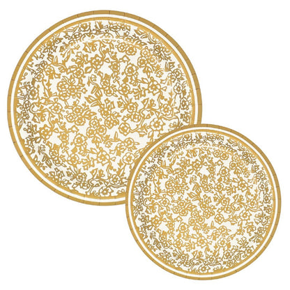 Heavy duty stylish paper plates with gold pattern