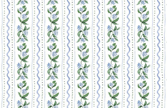 White paper placemat with blue and green floral print